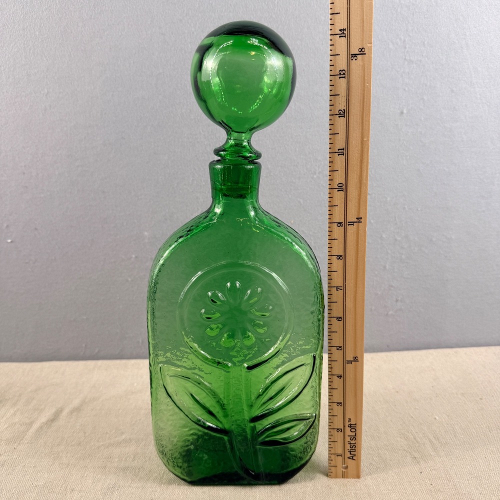Wayne Husted for Stelvia Empoli Italian Glass Sunflower Decanter 14" Green MCM - Picture 11 of 12
